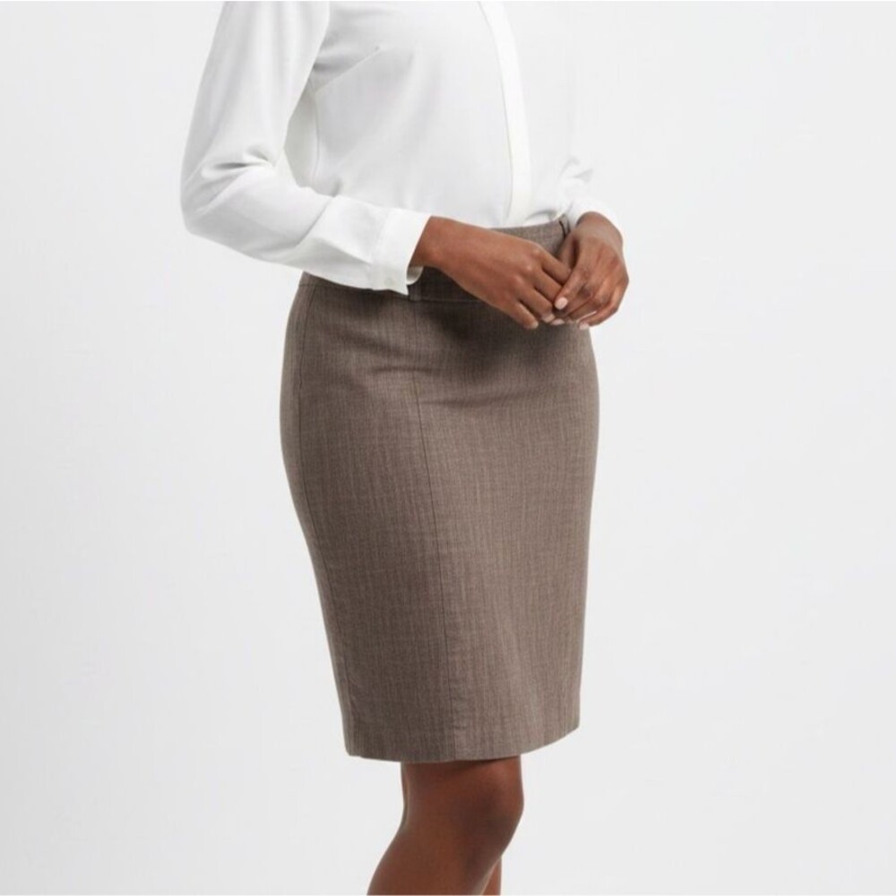 Larry Levine Stretch Pencil Skirt Heathered Brown Above Knee Size 10 Workwear